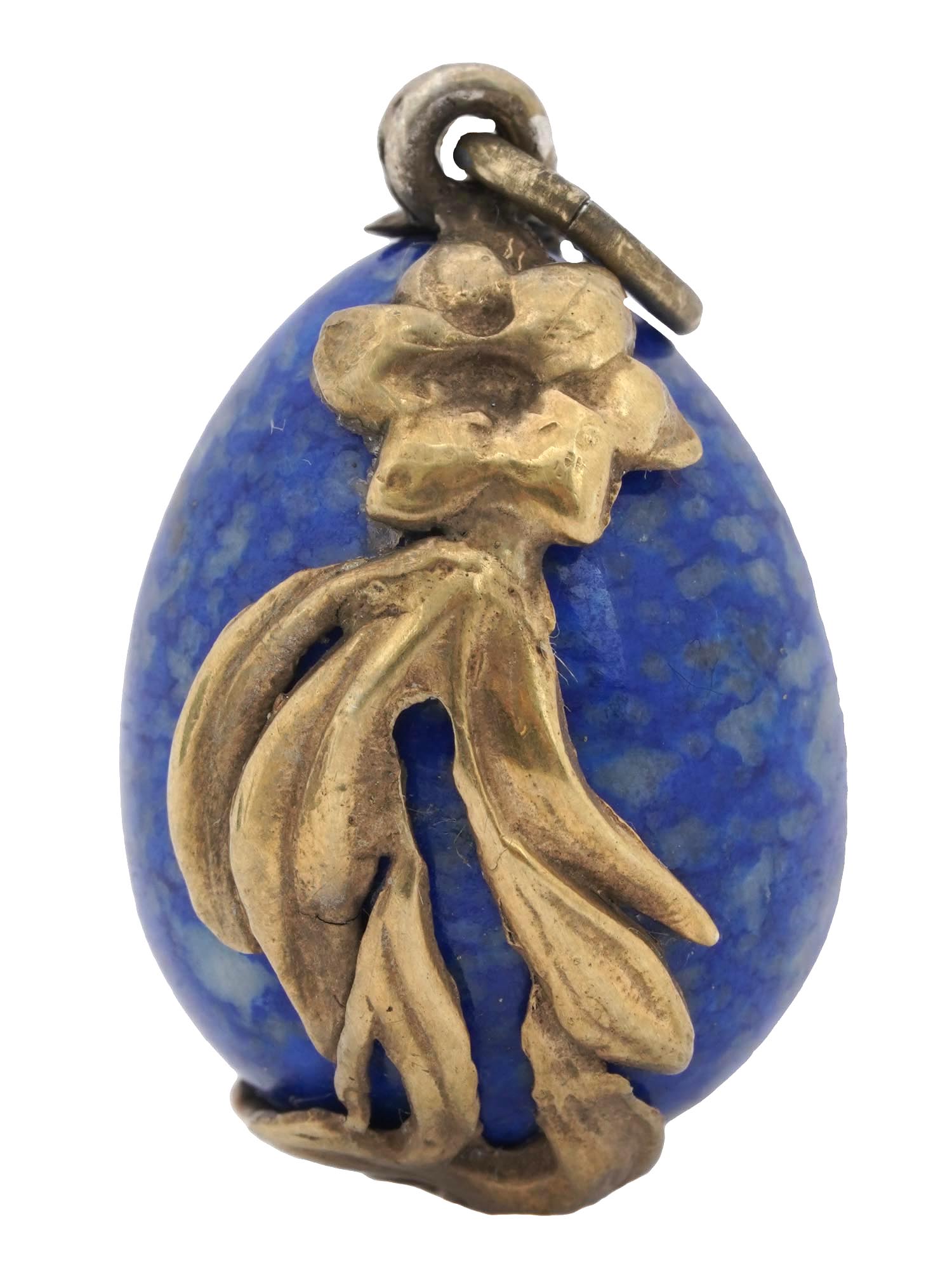 RUSSIAN LAPIS LAZULI AND GILT SILVER EGG PENDANT PIC-0